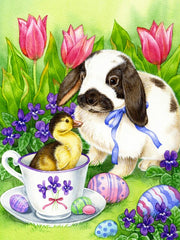 Diamond Painting - Konijn met Baby Eendje